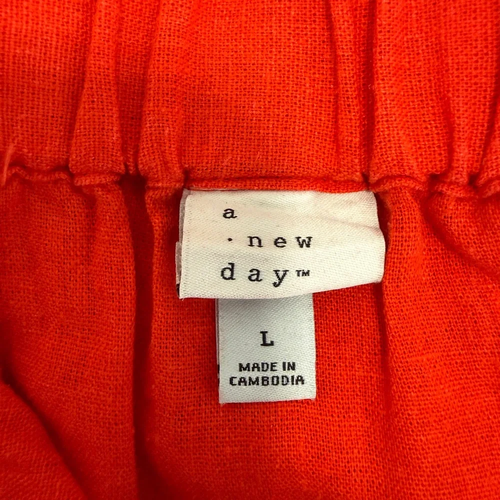 A New Day Red Linen Blend Maxi Skirt Size Large Elastic Waist Summer - Picture 3 of 6